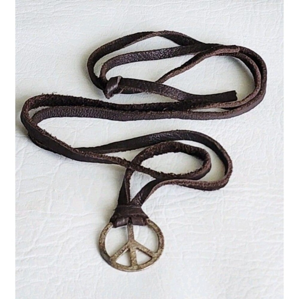 Dogeared Sterling Silver Textured Peace Sign Leather Necklace Adjustable